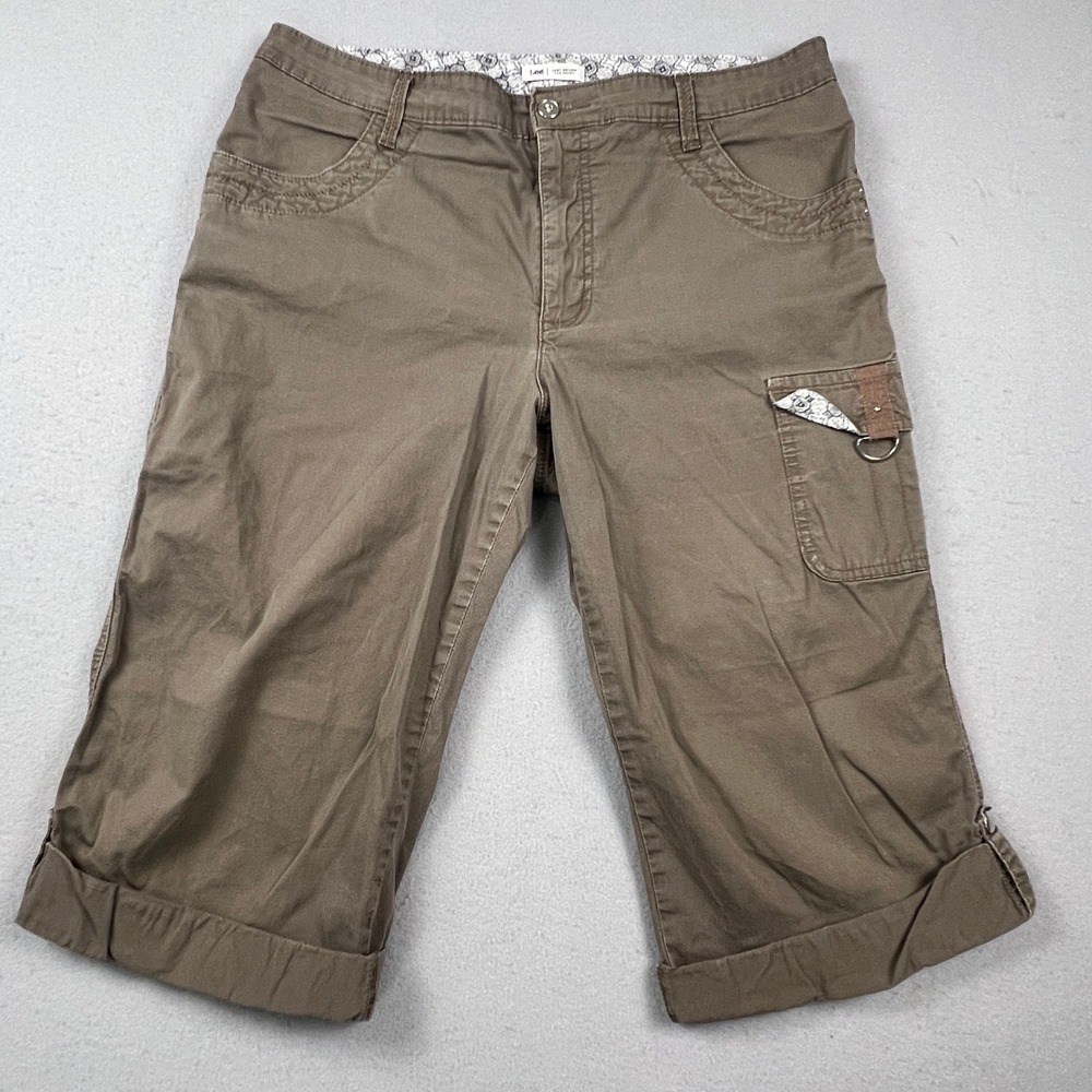 Lee Capri Pants Womens 14 Brown Stretch Cargo Utility Casual Outdoor Summer